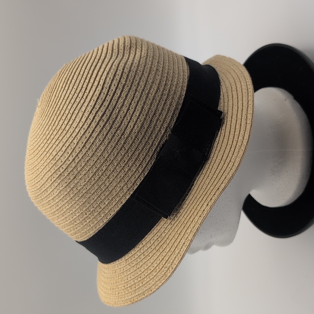Expressions| Vintage Tan Straw Hat with Black Band - Picture 3 of 11